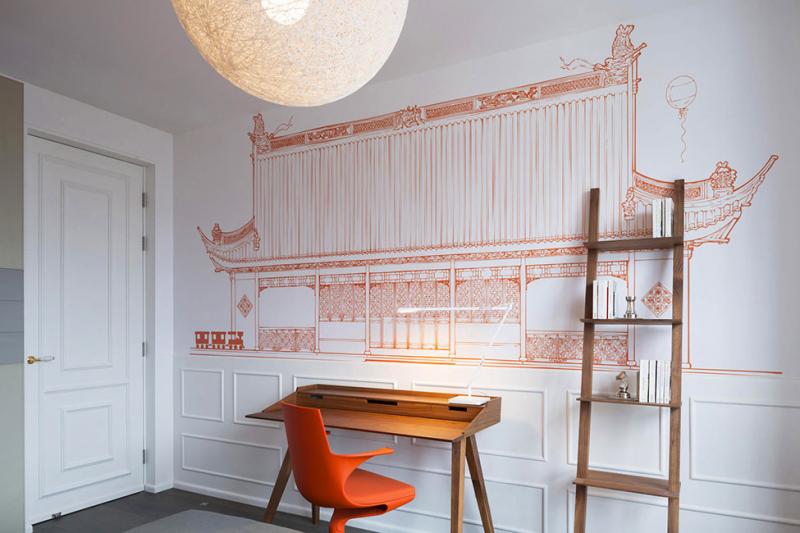 อพาร์ทเม้นแบบ  สีฟ้าสดใส penthouse ในเซี่ยงไฮ้