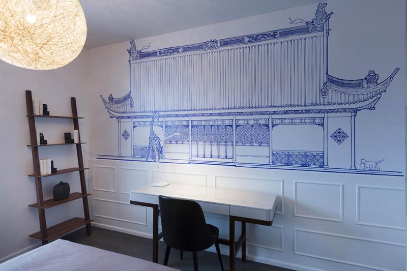 อพาร์ทเม้นแบบ  สีฟ้าสดใส penthouse ในเซี่ยงไฮ้