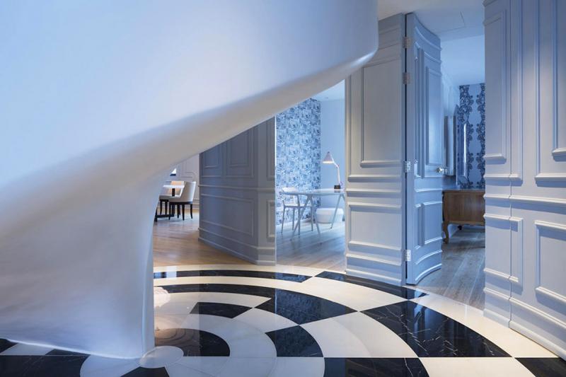 อพาร์ทเม้นแบบ  สีฟ้าสดใส penthouse ในเซี่ยงไฮ้