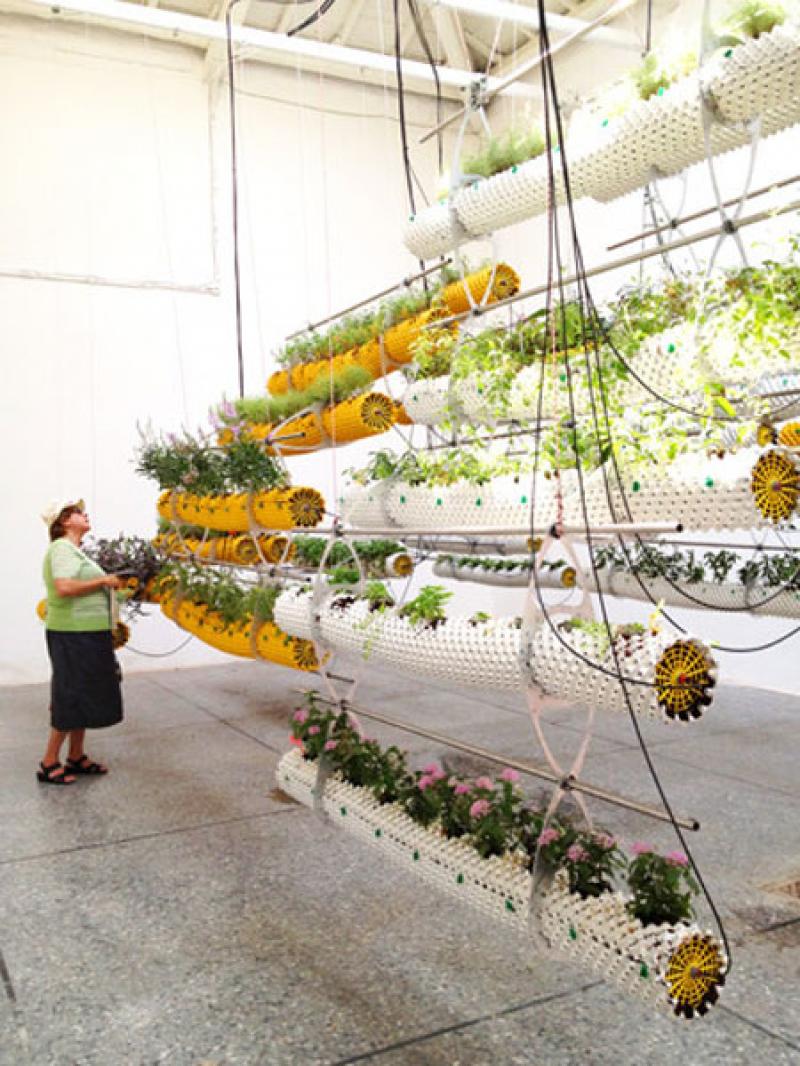 al aire กับการปลูกพืชในแท่งทรงกระบอกลอยพื้น