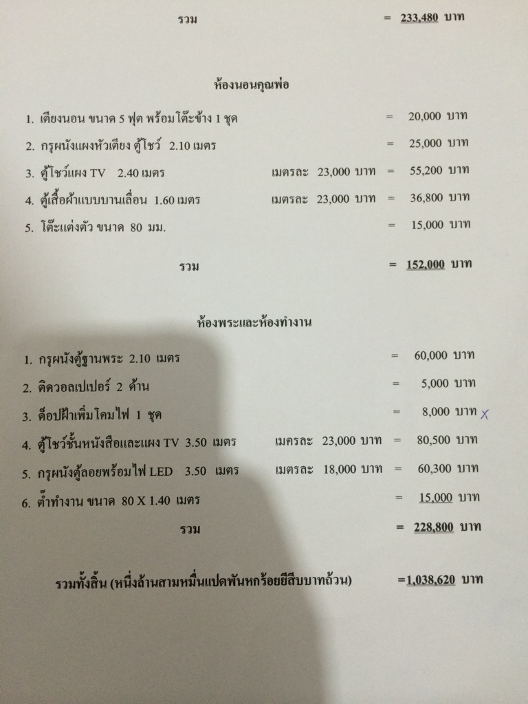 ราคากลาง ตกแต่งภายในเฟอร์นิเจอร์ บิ้วอินและงานลอยตัวต่างๆ